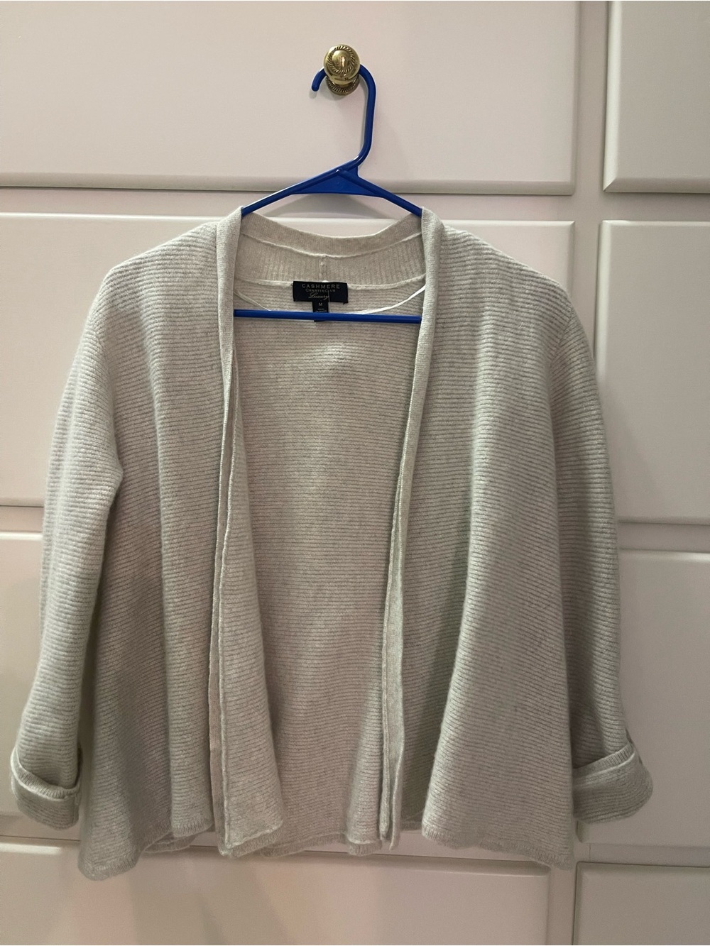 Charter Club Cashmere Light Gray Open-Front Ribbed Cardigan